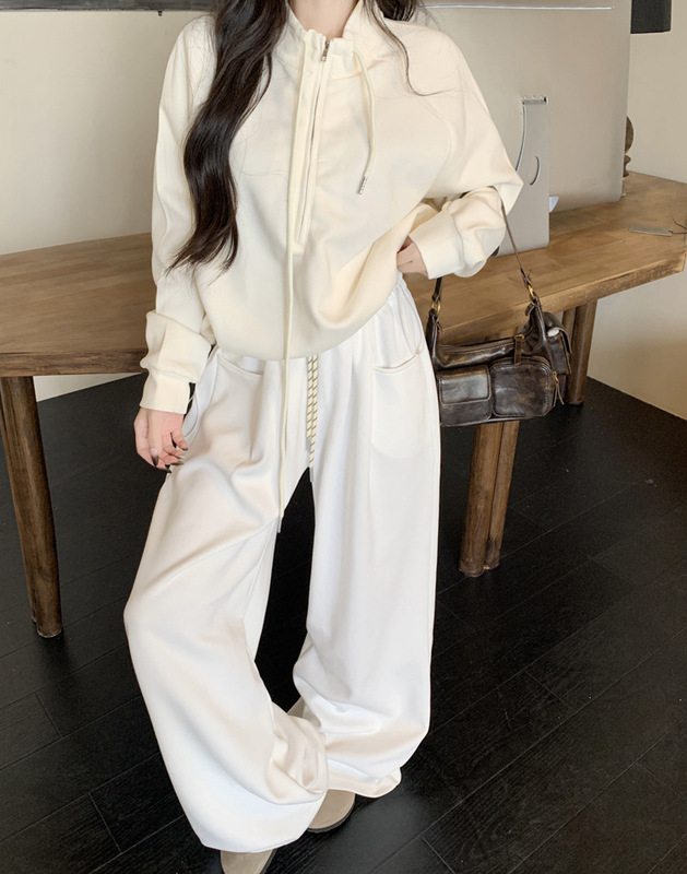 半拉链立领设计感长袖卫衣运动休闲长裤女2025秋季新款时尚套装潮|undefined
