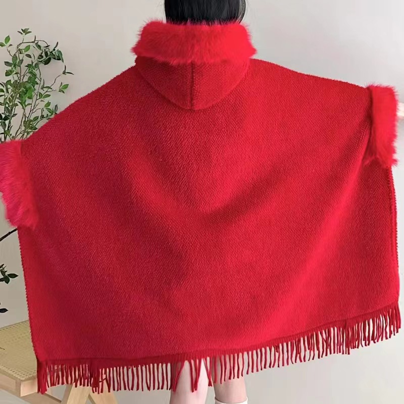 Extra Fleece, extra dicker Wollkragen, Kapuzentasche, Schal, Umhang, lockere Strickjacke, großer Wollmantel für Damen_voghion.com