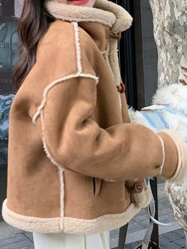 한국 스타일 모피 원피스 모방 양고기 양모 코트 여성 2025 년 겨울 신식 쇼트 스웨이드 코트 (세로 칼라 포함)