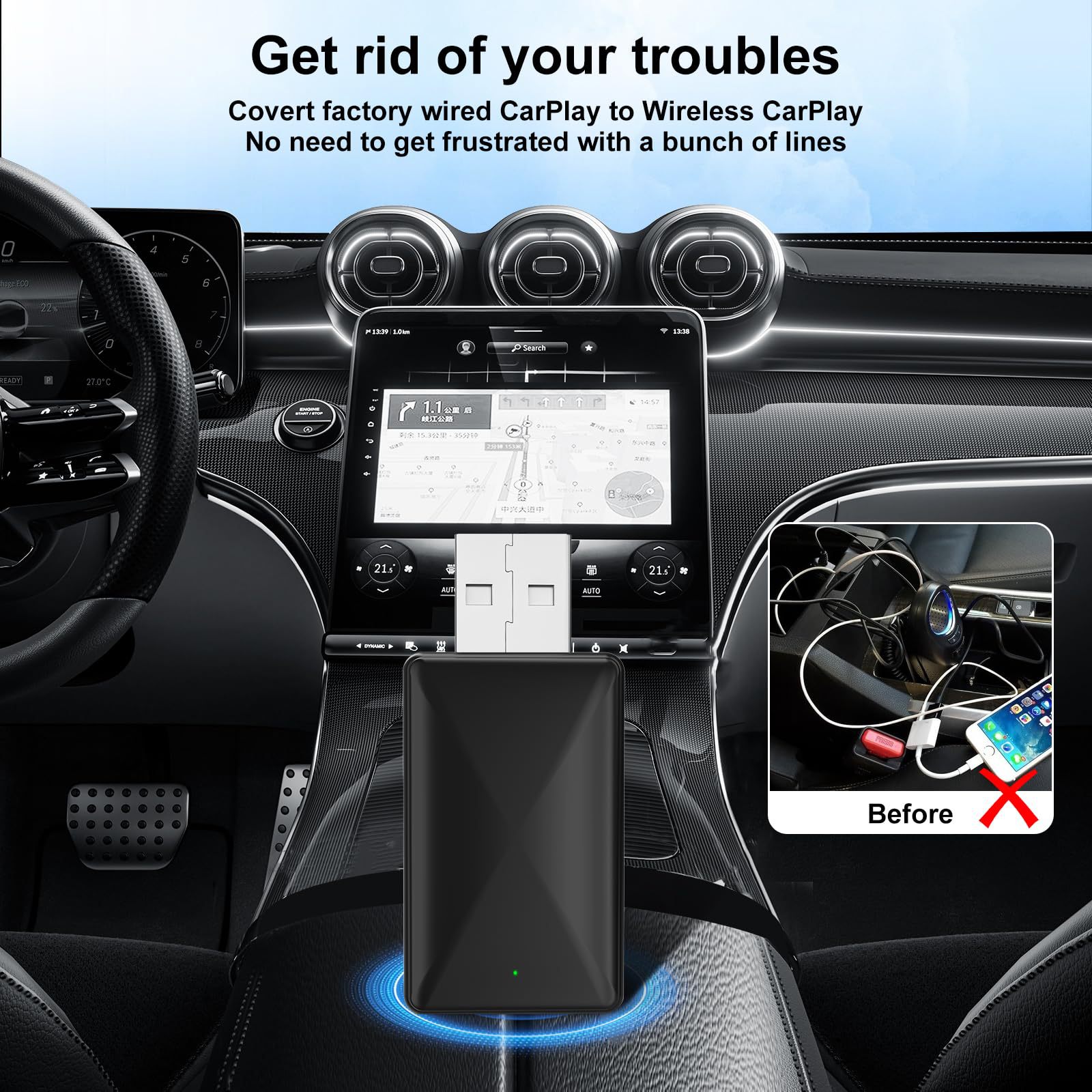 Wired CarPlay upgraded to wireless 2-in-1 adapter, in-car wireless Android Auto connectivity box