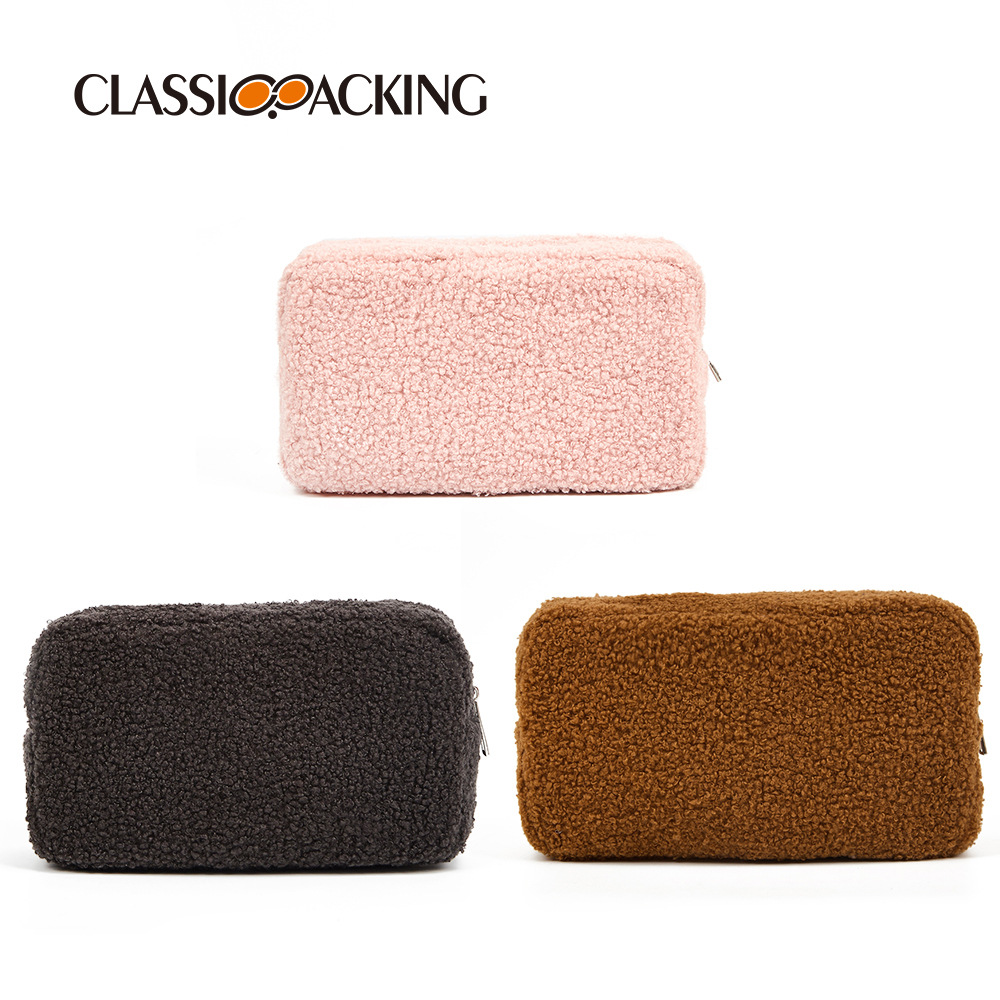 Otoño e Invierno de color sólido bolsa de terciopelo de peluche de gran capacidad suministros para el cuidado de la piel bolsa de almacenamiento portátil de viaje bolsa de felpa bolsa de cosméticos simple