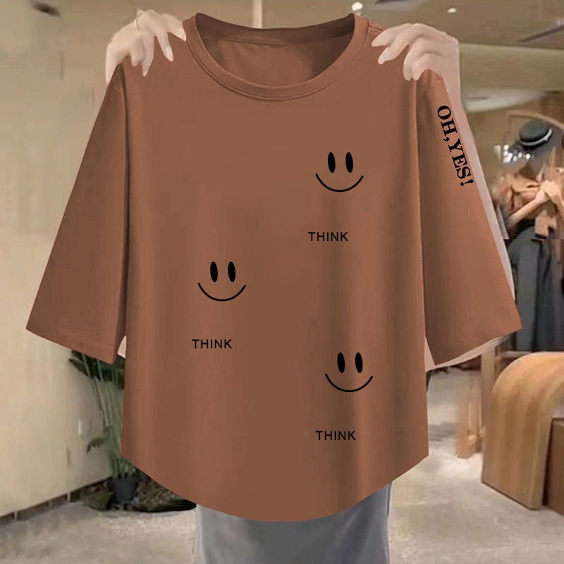 New loose and slim trend 2026 versatile Korean tops simple three-quarter sleeve casual women's T-shirt spring and summer 3