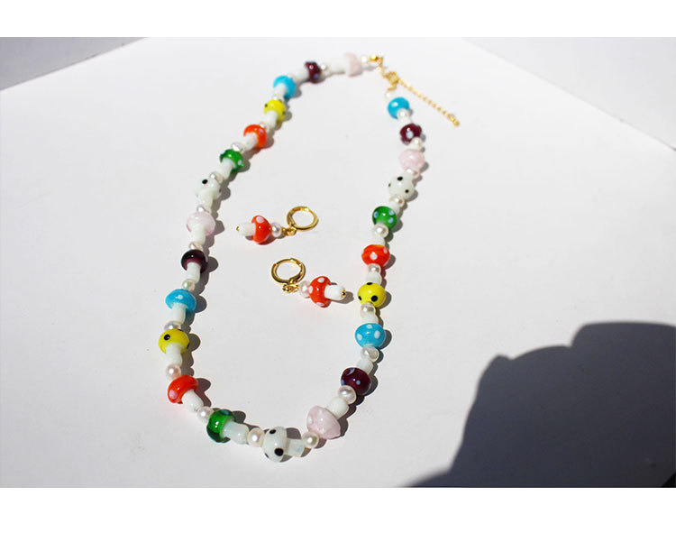 Vacuum Plating Color Glass Mushroom Copper Necklace Female Pearl Beaded display picture 2