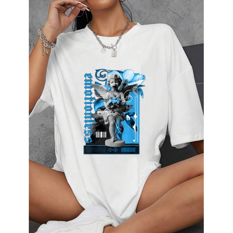 Cross-Border Amazon Loose Tops Clothing Women's Fashion Witllent Women's 100% Cotton Emo