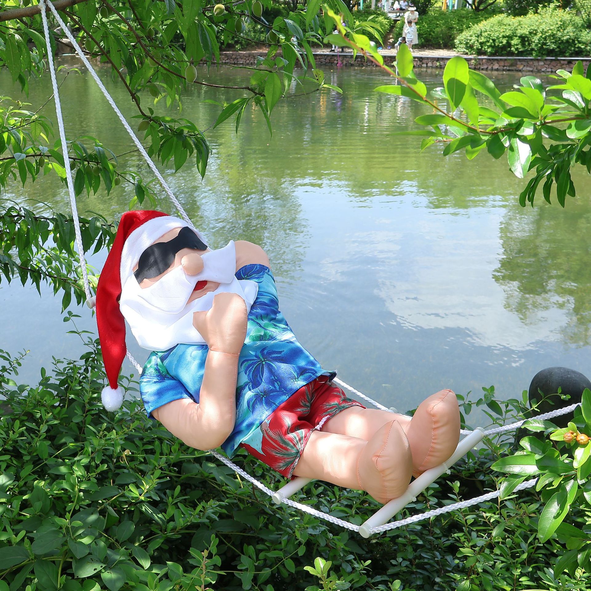Estilo nórdico playa acostado Papá Noel colgante creativo y divertido hamaca navideña Muñeca de Papá Noel personalizada