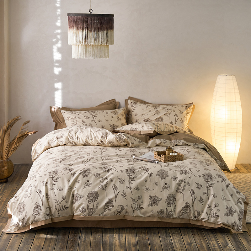 Retro estilo americano 100S algodón de lana larga cuatro piezas de algodón colchón de algodón cuatro piezas de sábanas de cama de alta calidad