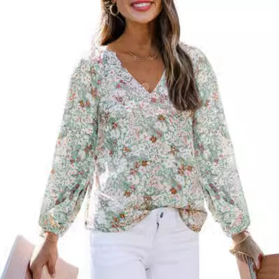 (Cross-border trading), spring shiffon flashlight, city style, Amazon, V-neckline