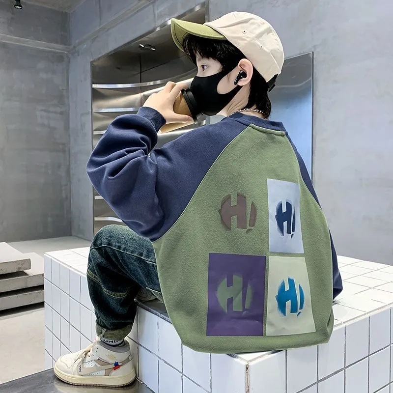 Children's Autumn Hoodie 2024 New Model Medium and Large Boys' Long-Sleeve Autumn Spring Style Trendy Loose Top