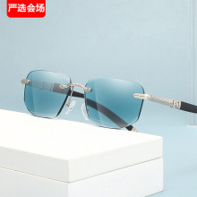 新款高级感水晶无框切边花镜商务老花眼镜中老年人女金属镜架包邮