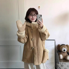 抗ラムファーワンピースフード付きコート女性の冬の新しい厚みのある環境に優しい毛皮韓国スタイルの手袋付きコート