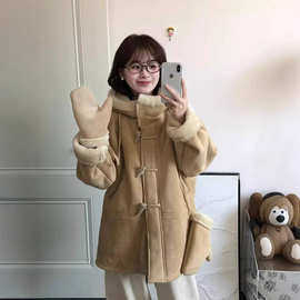 防羊羔毛皮毛一体连帽外套女冬新款加厚环保皮草韩版配手套外套