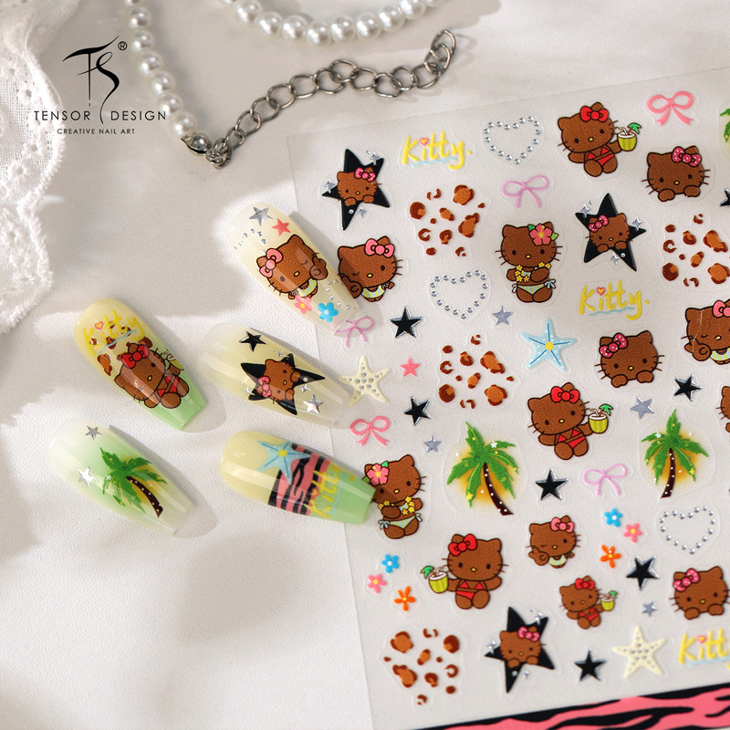 Moji Summer Ins Style Kitty Cat Nail Stickers M-1482 Sweet Cool Hot Girl Style Black Leather Kitty Nail Stickers