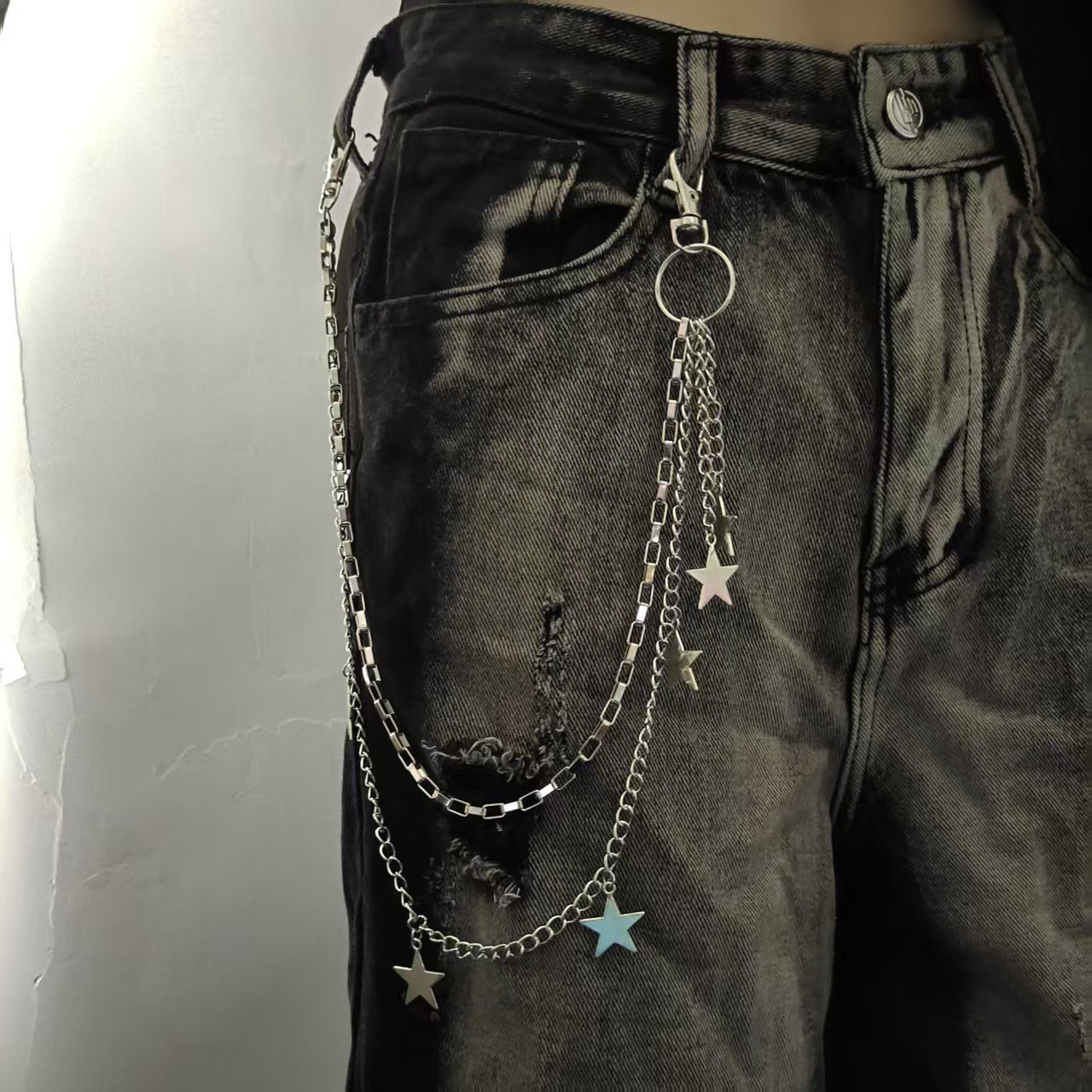 Men's Multi-layer Five-pointed Star Pants Chain Street Fashion_voghion.com