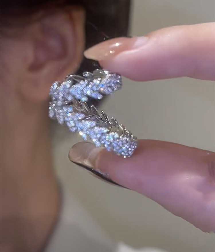 Douyin Full Zircon Leaf Double-layer Ear Bone Clip Light Luxury Zircon No Ear Hole Design Earrings Ear Clip Earrings