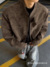 美式扎染正肩皮衣外套男款春秋季复古痞帅立领男装机车pu皮夹批发