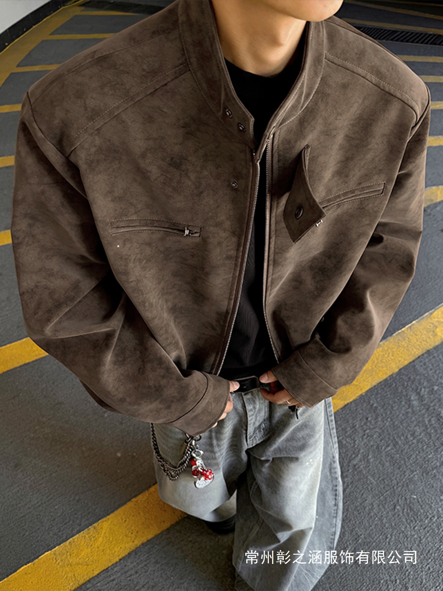 美式扎染正肩皮衣外套男款春秋季复古痞帅立领男装机车pu皮夹批发