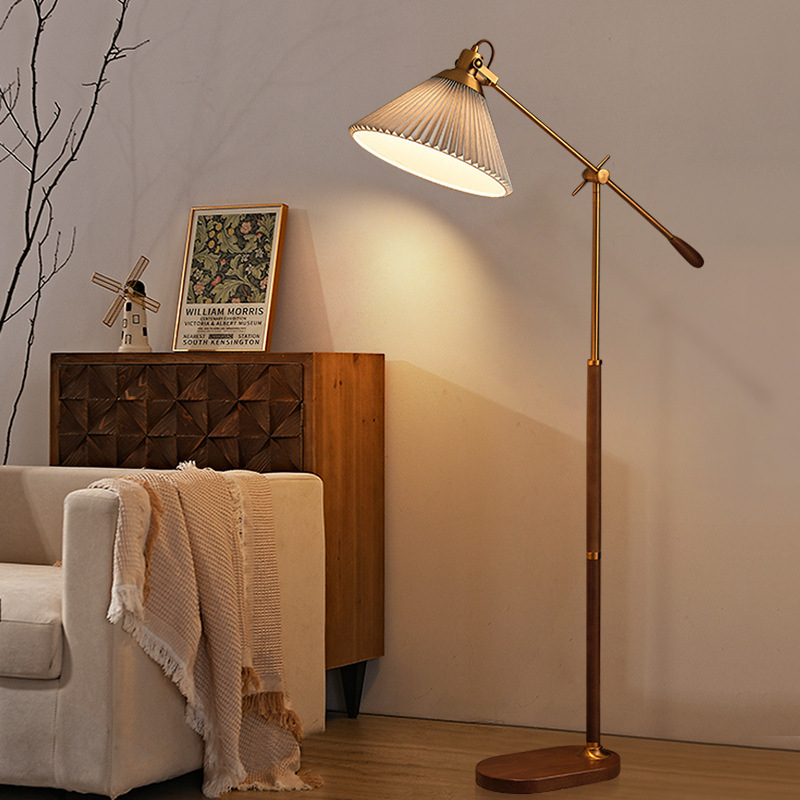 Pleated Floor Lamp Antique Living Room Sofa Side Atmosphere Lamp Light Luxury Retro Bedroom Bedside Table Swing Arm Table Lamp