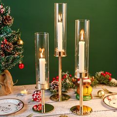 国境を越えたクリスマスガラス燭台金属燭台結婚式テーブルホテル配置メッキ燭台ショーウインドー振り子