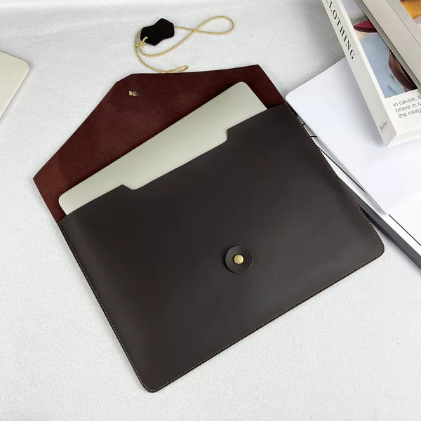 Laptop MacBook Pro 13/ 14inch Laptop Sleeve Case Genuine Leather Cable-Wrapped Protective Cover Bag