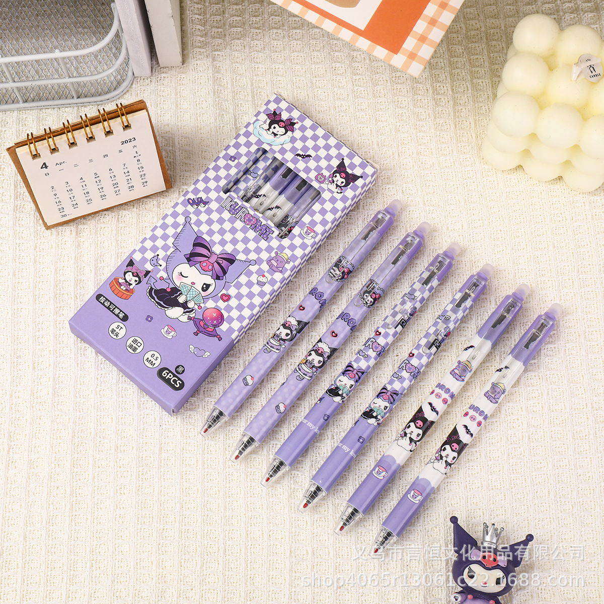 Bolígrafo borrable Sanrio de dibujos animados, bolígrafo de góner de presión térmica fácil de frotar, bolígrafo de prueba de pincel de dibujos animados lindo Kuromi