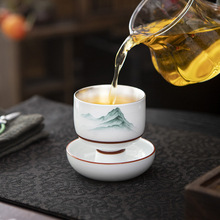 纯银鎏银品茗杯主人杯单杯功夫茶具手绘山水旋转茶杯礼盒装礼品