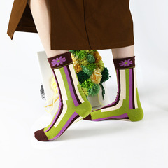 新品女士街頭潮流可愛原創個性襪子女日系插畫卡通花朵中筒襪短襪