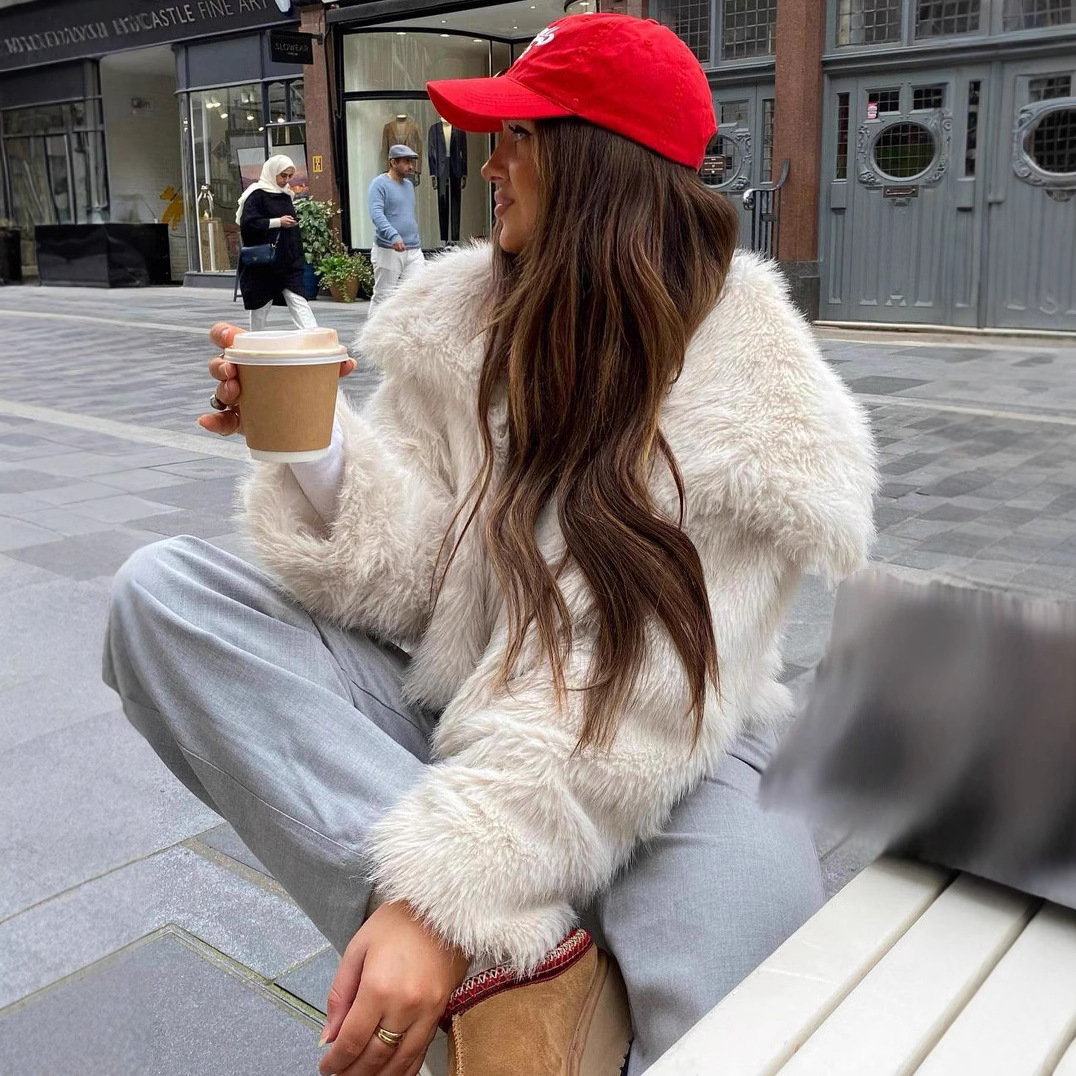 Women's Clothing women's spring new fashion loose artificial fur lapel coat_ipsvogv.com
