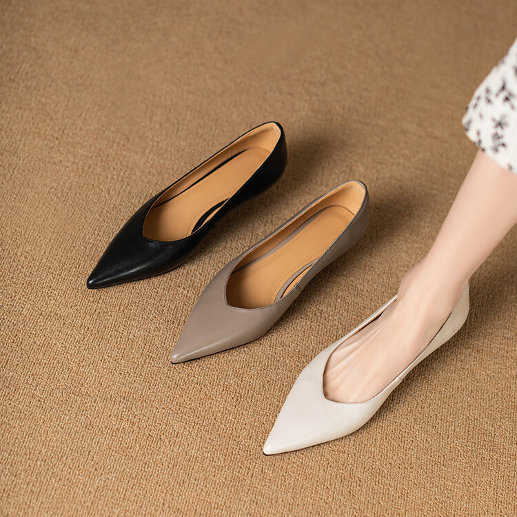 Inside and outside all leather stiletto heel pointed toe shallow mouth single-layer shoes top layer cowhide Korean style simple retro low heel shoes small heel shoes commuter Inside and outside all leather stiletto heel pointed toe shallow mouth single-layer shoes top layer cowhide Korean style simple retro low heel shoes small heel shoes commuter