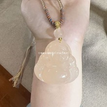 国风轻奢藕粉色玉石吊坠|双面玉佛念佛项链|精美玉饰清新甜美无