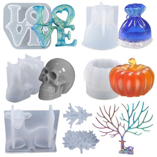 35 silicone molds for candles, eggs, lampshades, stones, deers, pumpkins, skulls, thumb ornaments, silicone molds
