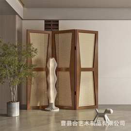 北欧风藤编屏风办公室隔断装饰折屏家居沙发背景墙可移动折叠屏风