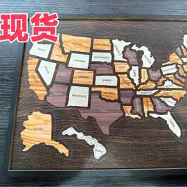 独立站新品 Wooden USA Travel Map Puzzle 居家木质旅行地图拼图