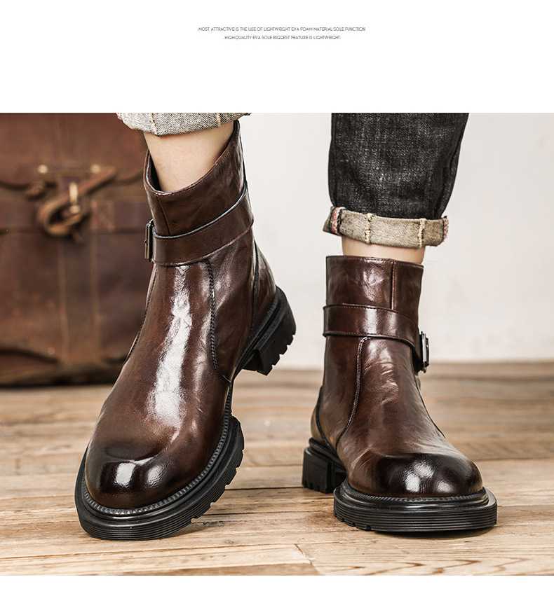 Casual heavy-soled work boots Autumn and winter fashion high-top leather boots retro all round head_voghion.com