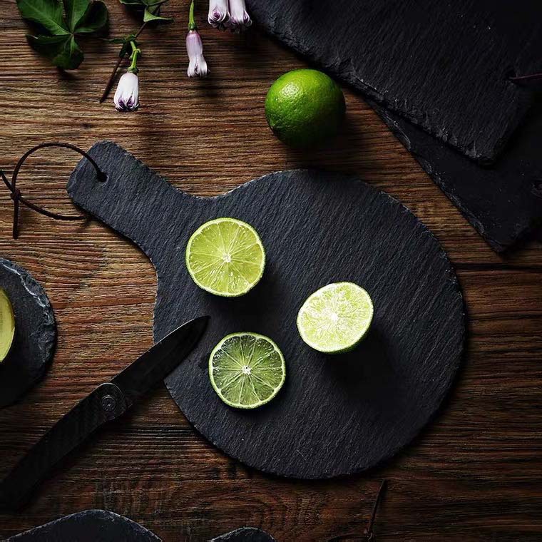 Placa de pizarra natural de estilo japonés Placa de comida occidental Placa de sushi de piedra de roca Placa de carne irregular placa plana vajilla