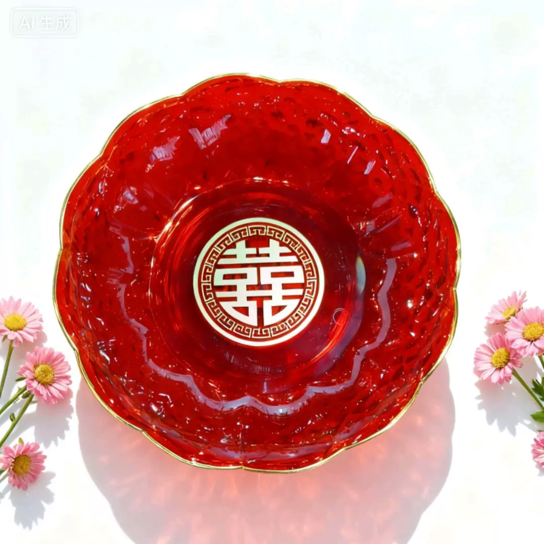 结婚果盘客厅摆件婚礼新人敬茶盘红色喜字糖果盘喜盘托盘婚庆用品