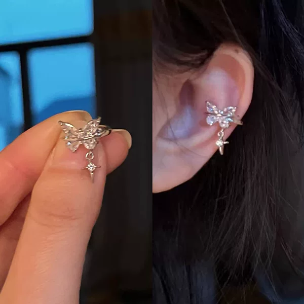 Pure Desire Zircon Butterfly Ear Clip Female Mans Star Earrings 2024 New Niche Design Style Ear Bone Clip