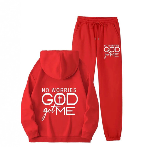 Minimalist God's Blessing Hooded Sweatshirt 3D Digital Printing Long-Sleeve Sweatpants Set Direct Factory Sale
