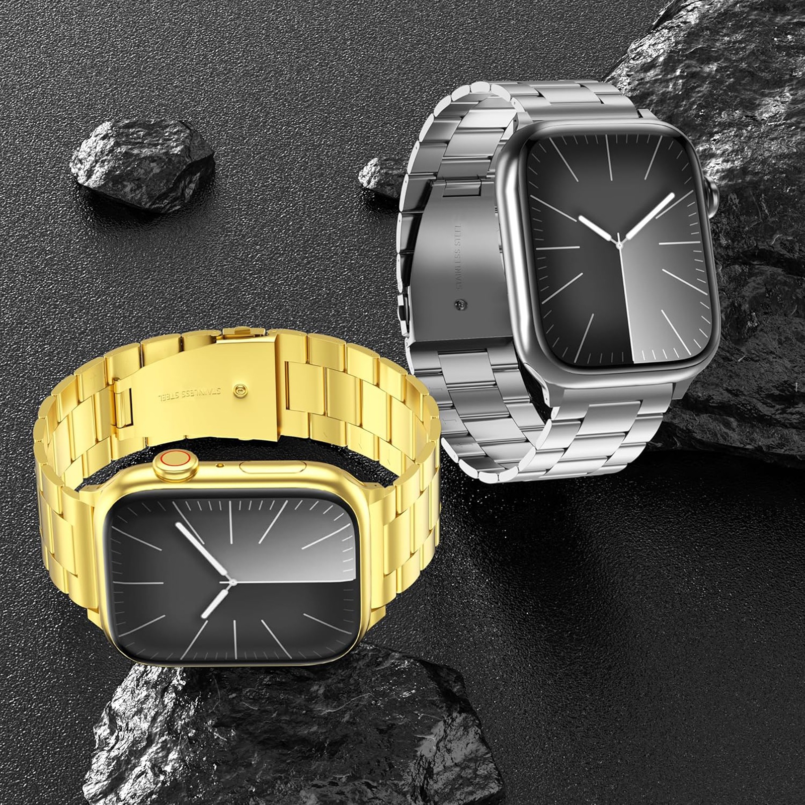 Suitable for Apple Huawei Three Stainless Steel Samsung Xiaomi Apple Watch Solid Metal Smart Watch Strap