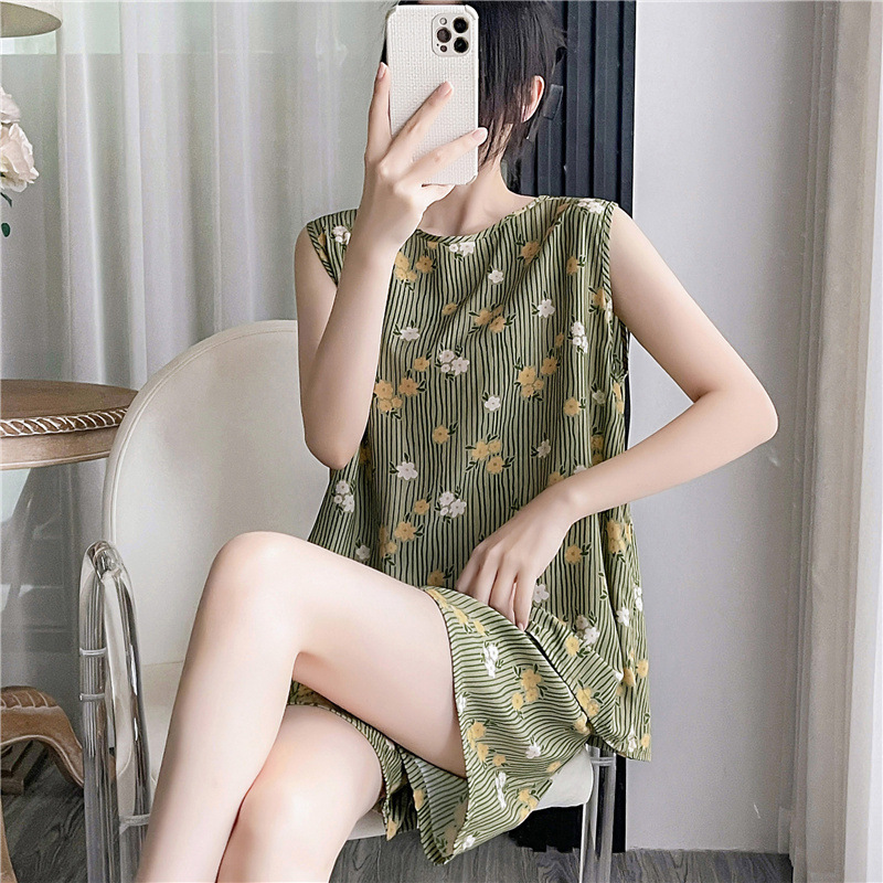 Nuevo pijama de verano de las mujeres de algodón fino de seda lindo de dibujos animados sexy estilo coreano más tamaño traje de dos piezas desgaste del hogar de verano