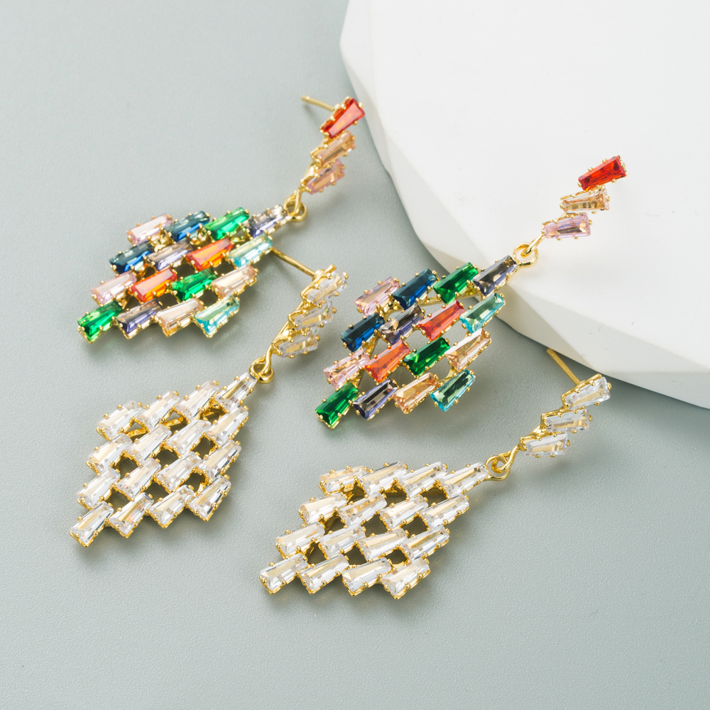 Fashion Square Copper Drop Earrings Inlay Zircon Copper Earrings