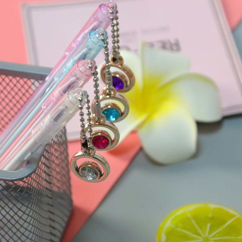 Anillo creativo gema colgante pluma estudiante fresco colgante gel pluma Oficina papelería a base de agua firma pluma al por mayor