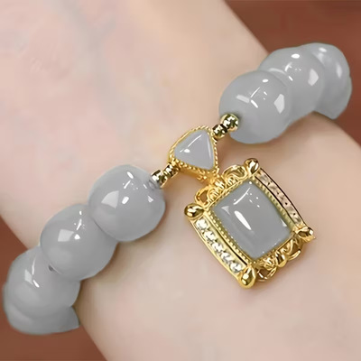 S136-8*6 gray barrel bead jade bracelet - "rising sun" design #sz1478