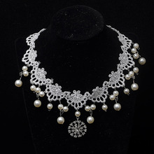 新娘韩版白蕾丝项链 闪钻吊坠额饰发饰贴颈项圈颈链choker 女童