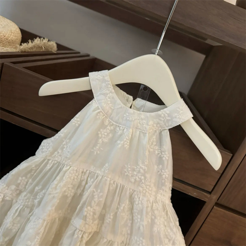 Vestido de verano para niñas 2025 Vestido de princesa de cumpleaños para niños pequeños y medianos de estilo occidental Falda de chaleco bordada Falda de tirantes de hadas