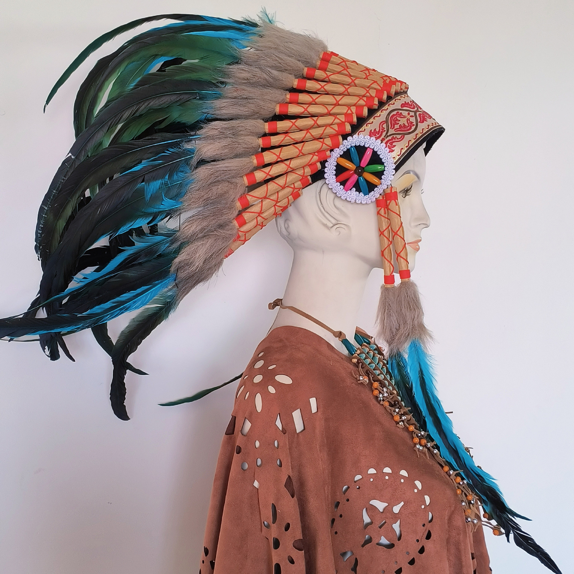 Tocado indio diadema tocado de plumas salvaje jefe accesorios para el cabello desgaste de la cabeza rendimiento etapa fotografía accesorios de pasarela