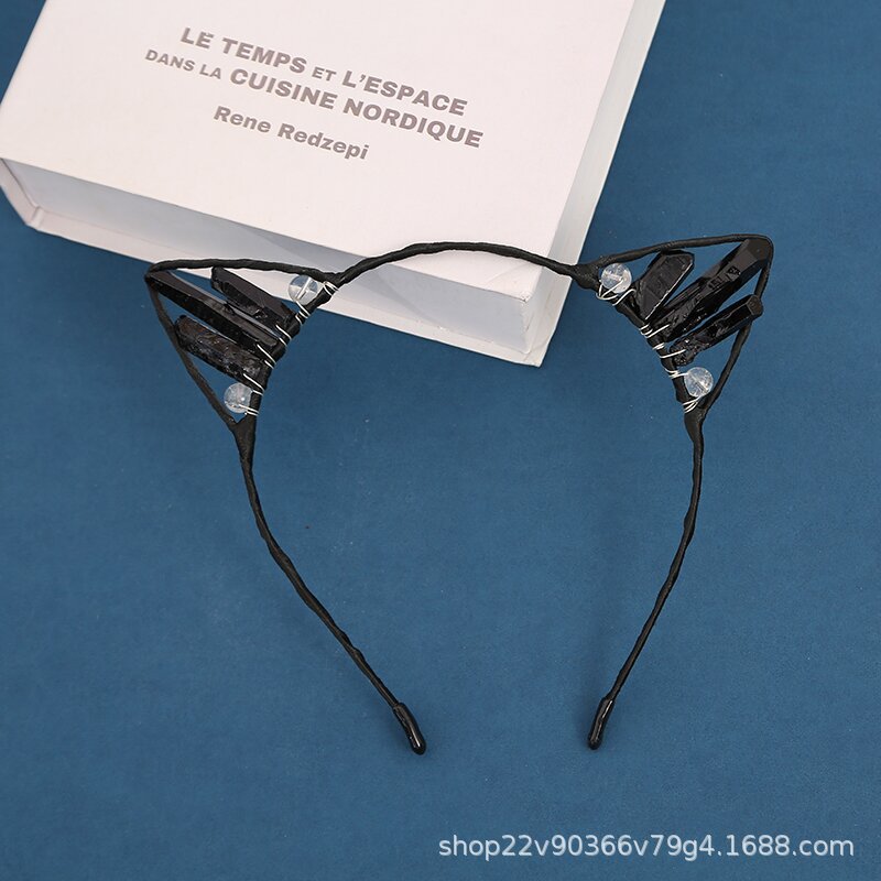 Orejas de gato diadema cristal natural Amazon Venta caliente chapado color accesorios para el cabello hecho a mano fiesta