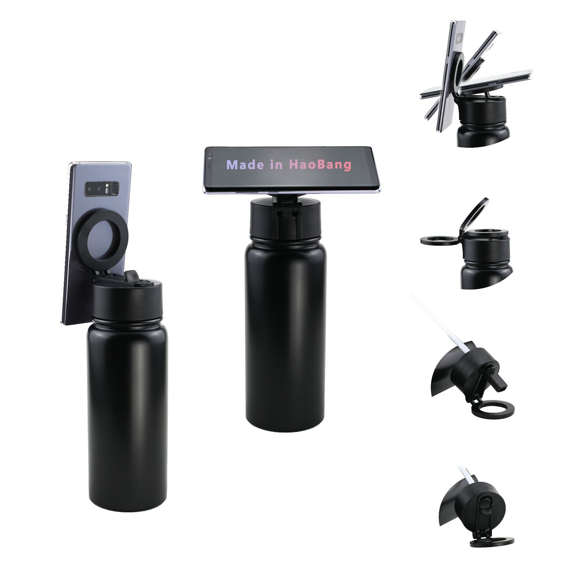 Transfronterizo 304 # soporte de teléfono celular de absorción magnética taza de agua hervidor espacial de acero inoxidable de doble capacidad taza de agua deportiva
