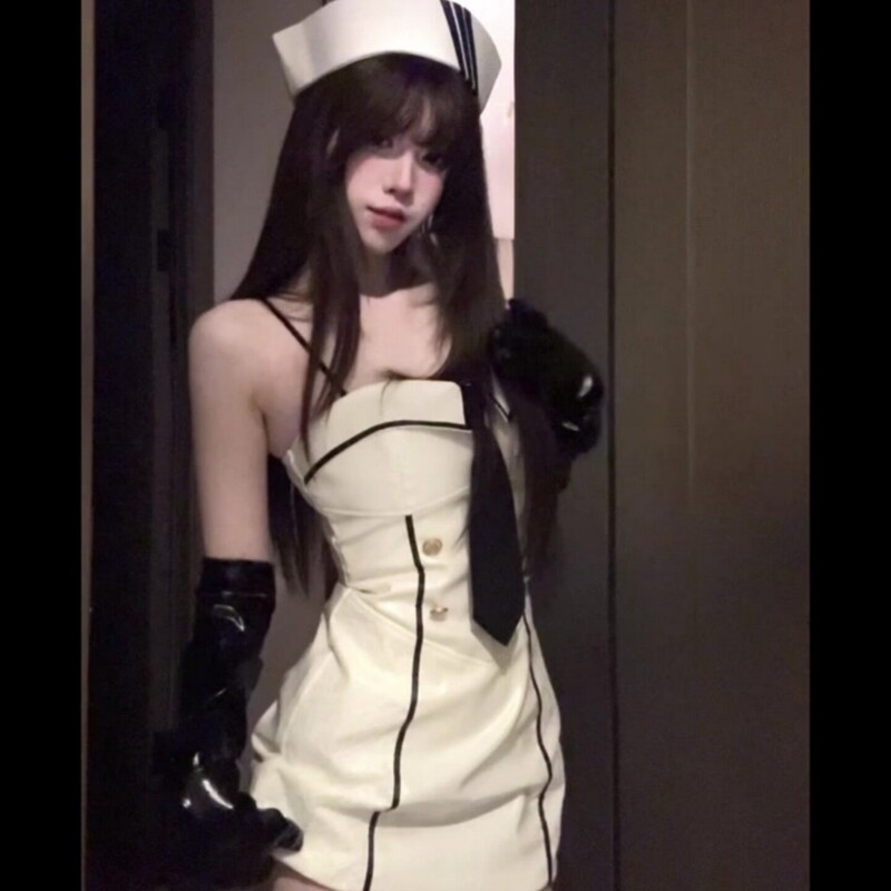 Halloween Costume White Tube Top Dress for Women, Summer Sexy Hot Girl Outfit, Slim Fit Bodycon Leather Skirt Set Halloween Costume White Tube Top Dress for Women, Summer Sexy Hot Girl Outfit, Slim Fit Bodycon Leather Skirt Set