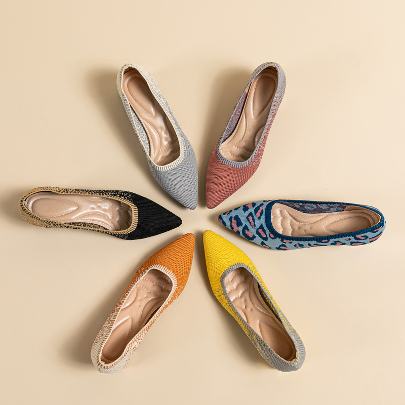 Princess Shoes Flats for Women 2023 Spring and Summer New Style Work Clothing Versatile Thick Heel Pointed Toe Shallow Mouth Fly Knitted Women's Shoes