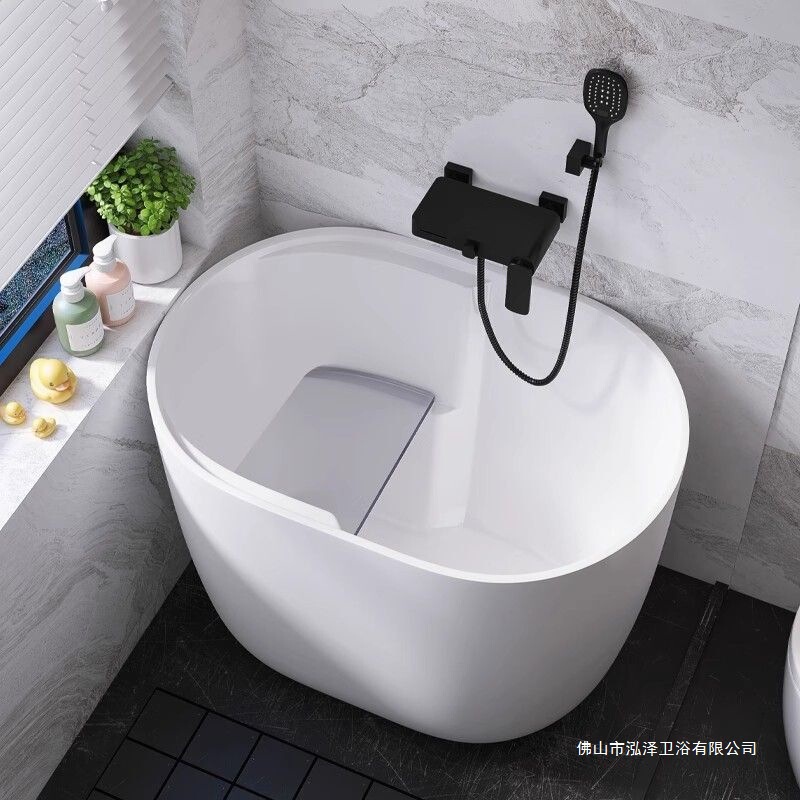 Acrylic Freestanding Bathtub for Small Apartments, Portable, Japanese-Style, Deep Soaking, Mini, Compact